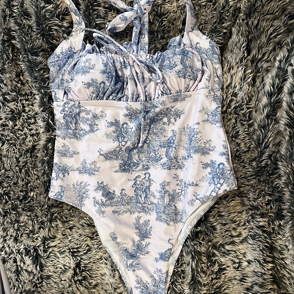 Cider Blue and White One Piece Bikini Swimsuit | Women’s L | NEVER WORN LIKE NEW